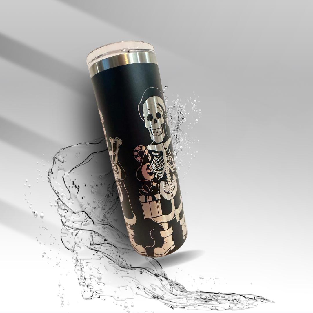 Merry Christmas Skeleton 20 oz Laser Engraved Tumbler | Stainless Steel Skinny Tumbler | Gothic Christmas Cup | Clearance