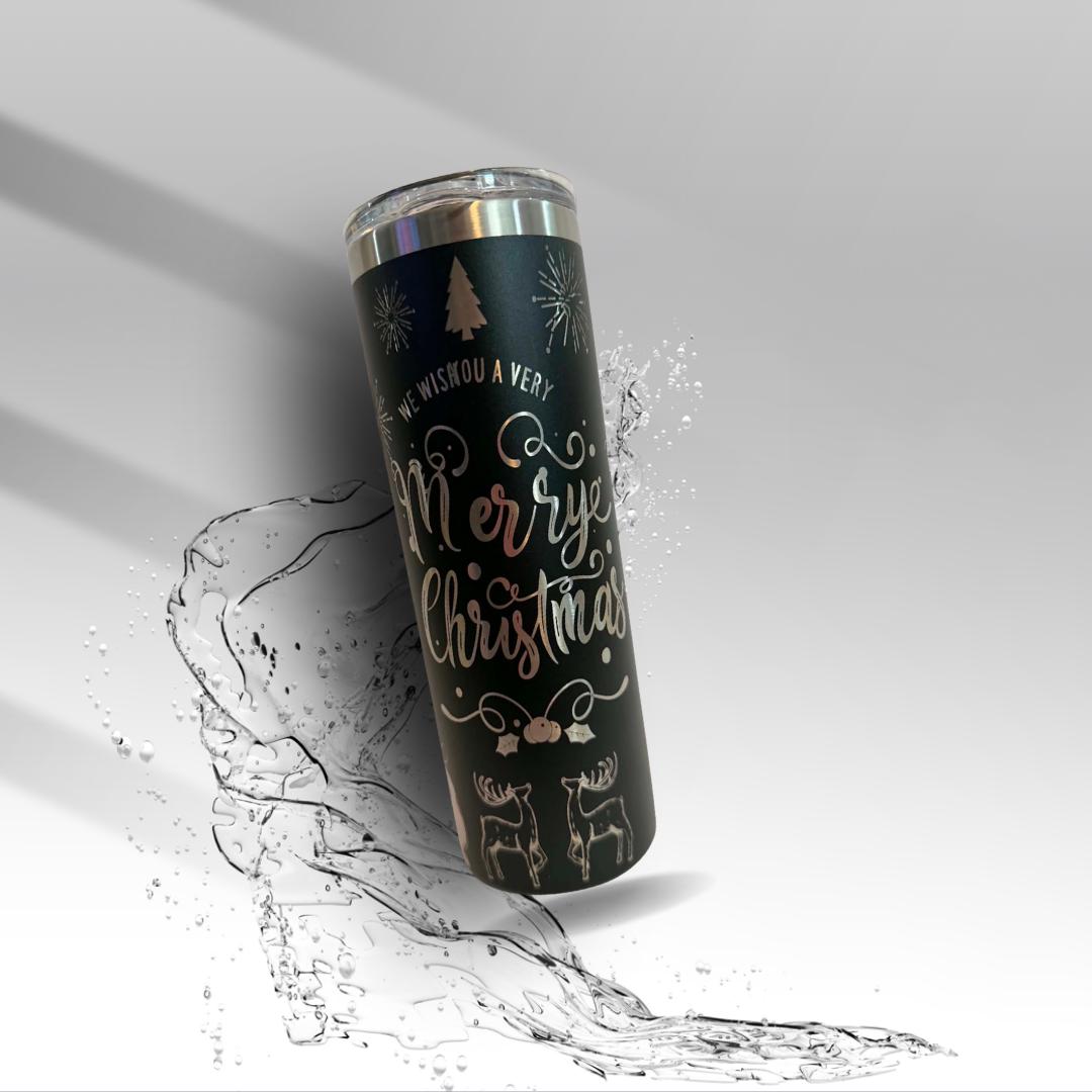 Merry Christmas Skeleton 20 oz Laser Engraved Tumbler | Stainless Steel Skinny Tumbler | Gothic Christmas Cup | Clearance