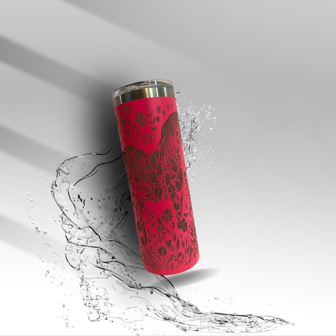 Floral Stallion Horse Laser Engraved Tumbler | Pink 20 oz Stainless Steel Travel Cup | Western Gift | Clearance