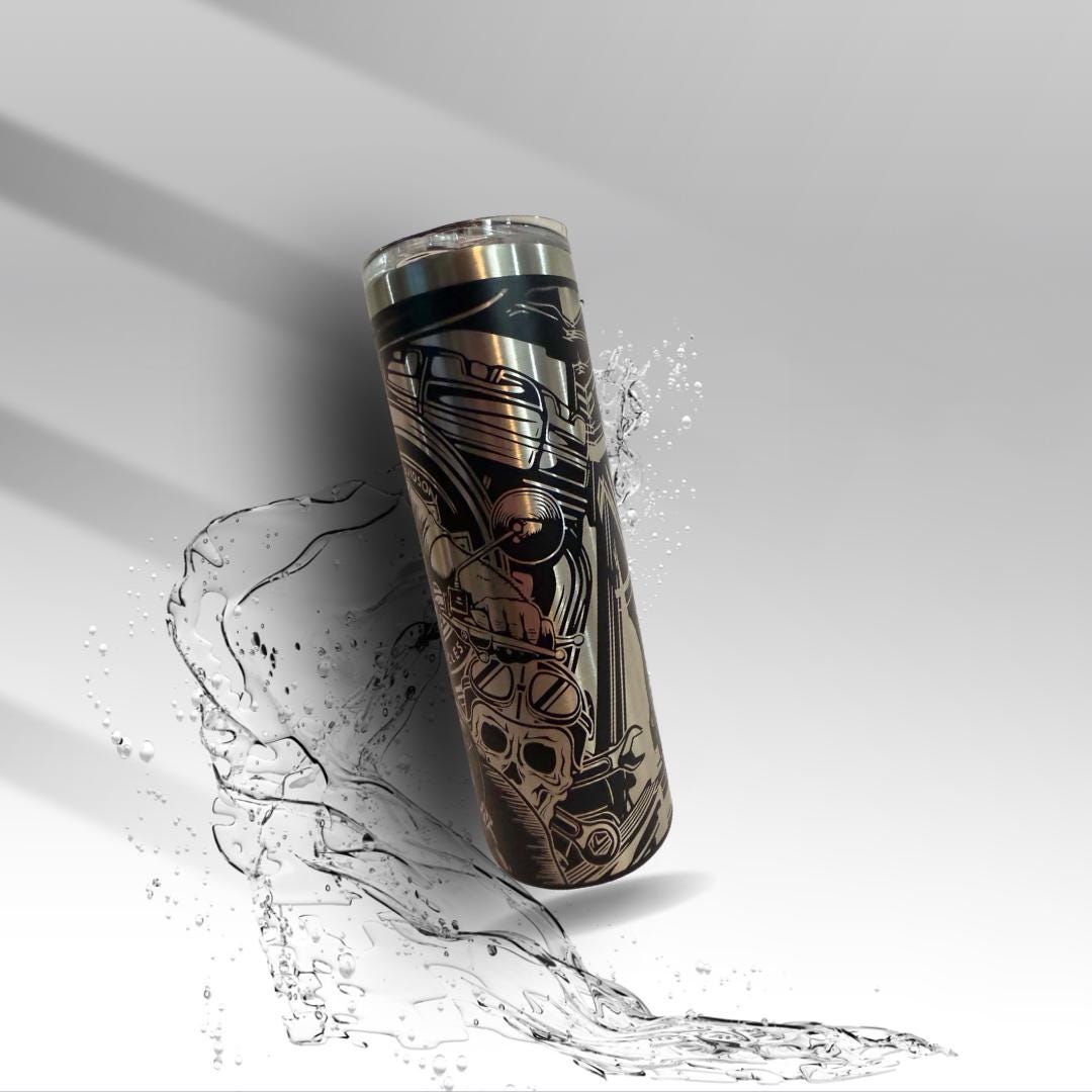 Engraved Motorcycle Rider 20 oz Laser Tumbler | Biker Gift | Husband Gift | Stainless Steel Insulated Cup | Clearance
