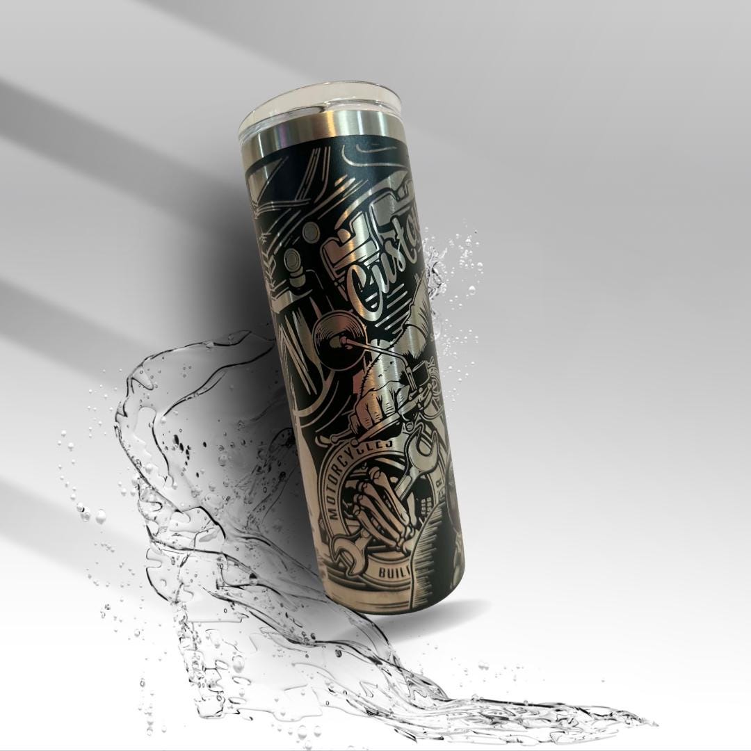 Engraved Motorcycle Rider 20 oz Laser Tumbler | Biker Gift | Husband Gift | Stainless Steel Insulated Cup | Clearance