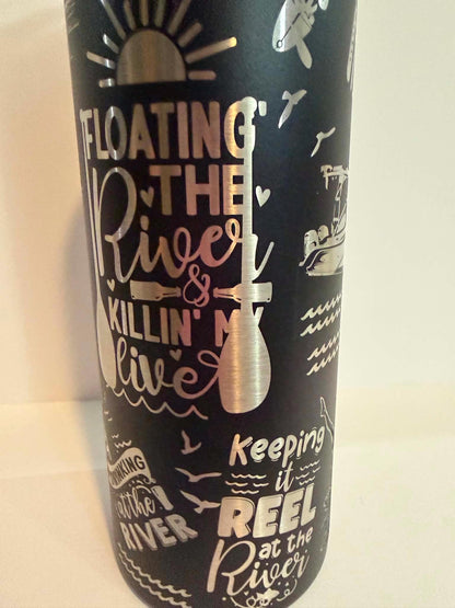 River Life Laser Engraved Tumbler | 20 oz Stainless Steel Travel Cup | River Floating Gift | Clearance