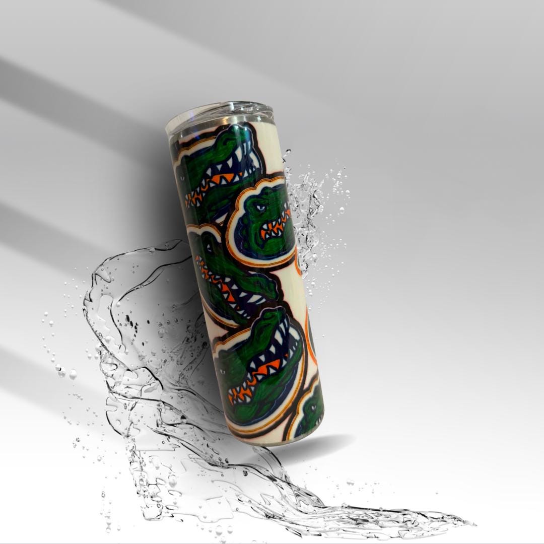 Florida Gators Hand-Painted Epoxy Tumbler | 20 oz Glitter Stainless Steel Cup | University Fan Gift | Clearance