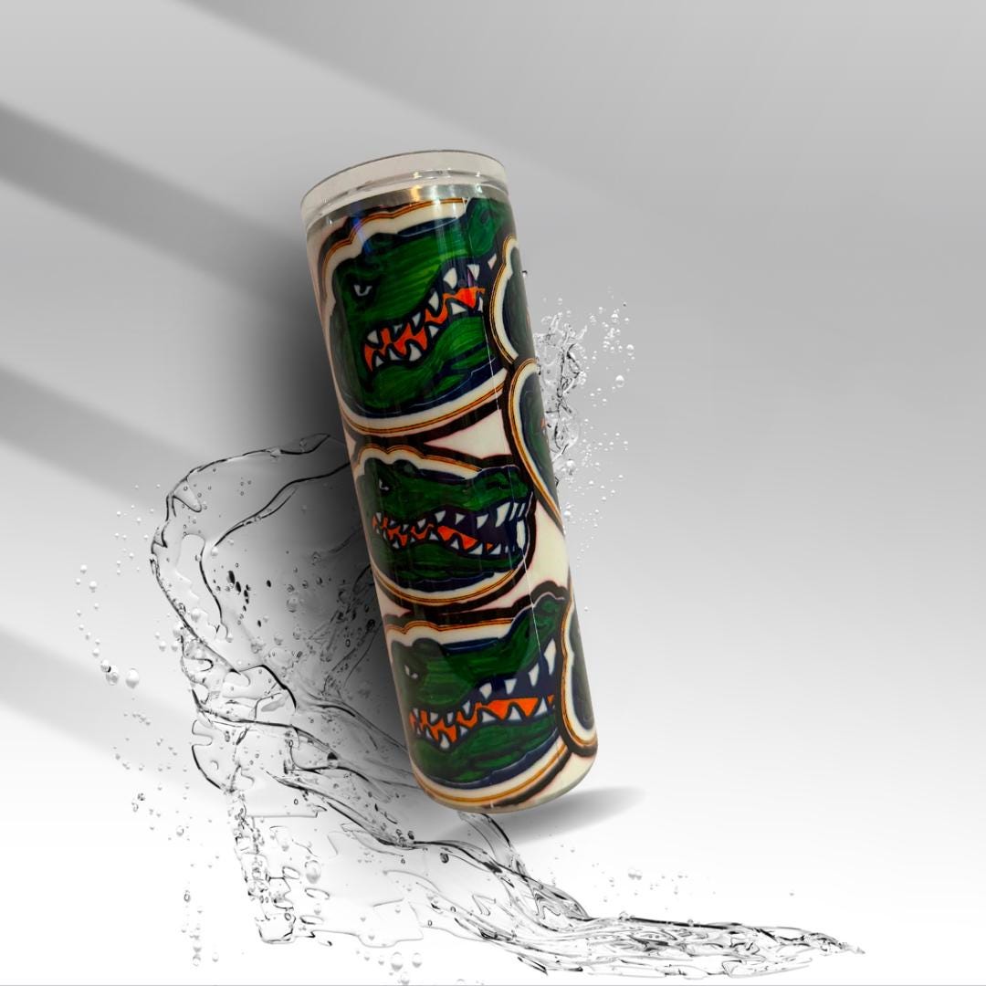 Florida Gators Hand-Painted Epoxy Tumbler | 20 oz Glitter Stainless Steel Cup | University Fan Gift | Clearance