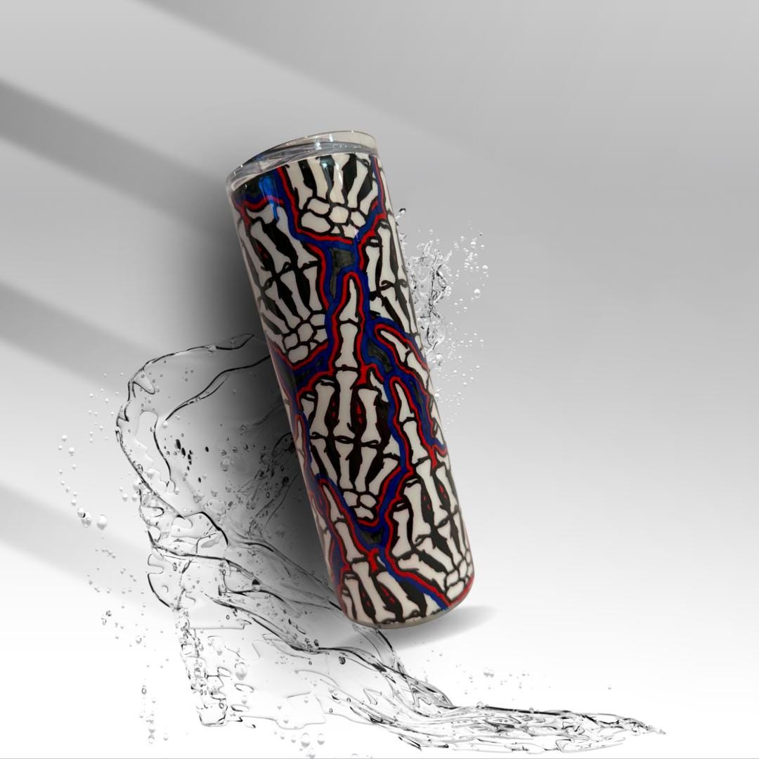 Skeleton Hands Hand-Painted Epoxy Tumbler | 20 oz Halloween Glitter Stainless Steel Cup | Spooky Gothic Gift | Clearance