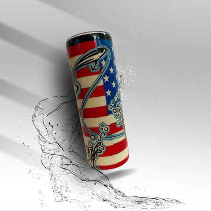 Patriotic Bass Fishing Hand-Painted Epoxy Tumbler | 20 oz Fishing Cup | American Flag Fisherman Gift | Clearance