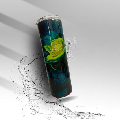 Storm Rose 30 oz Sublimation Tumbler | Gothic Yellow Rose Travel Mug | Lightning Floral Skinny Cup | Clearance