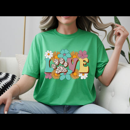 Love Paw Print Shirt | Dog Mom Floral Graphic Tee | Leopard Paw Pet Lover T-Shirt | Cute Fur Mama Gift | Boho Animal Lover Shirt