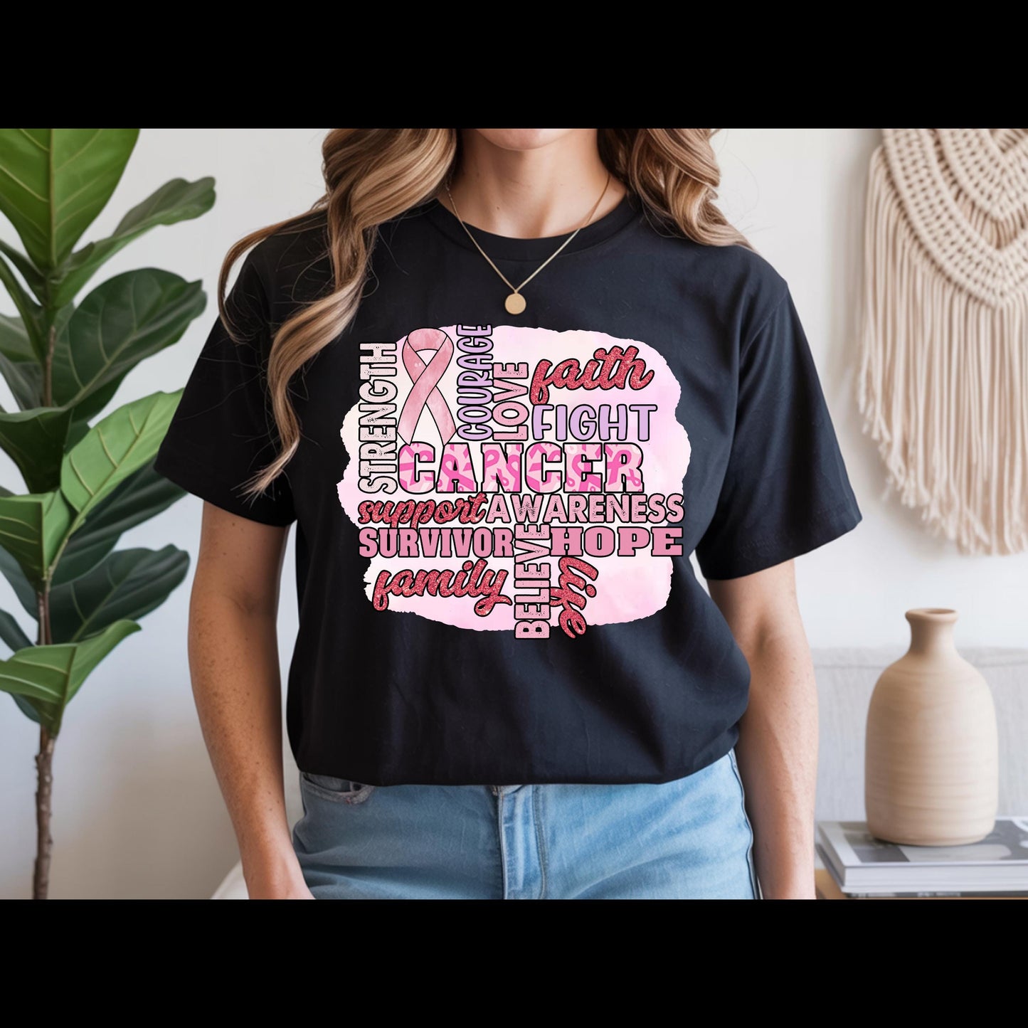 Breast Cancer Awareness Shirt | Pink Ribbon Support Tee | Cancer Awareness T-Shirt Hope Faith Strength Shirt | October Awareness Tee