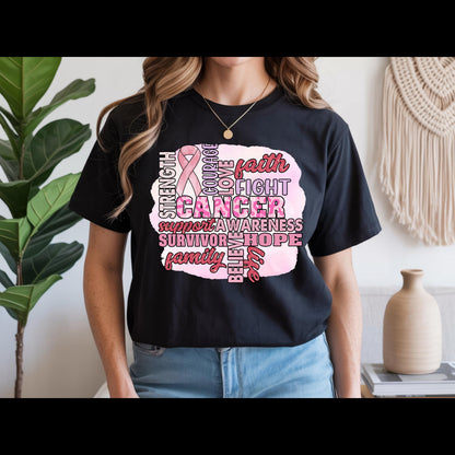 Breast Cancer Awareness Shirt | Pink Ribbon Support Tee | Cancer Awareness T-Shirt Hope Faith Strength Shirt | October Awareness Tee