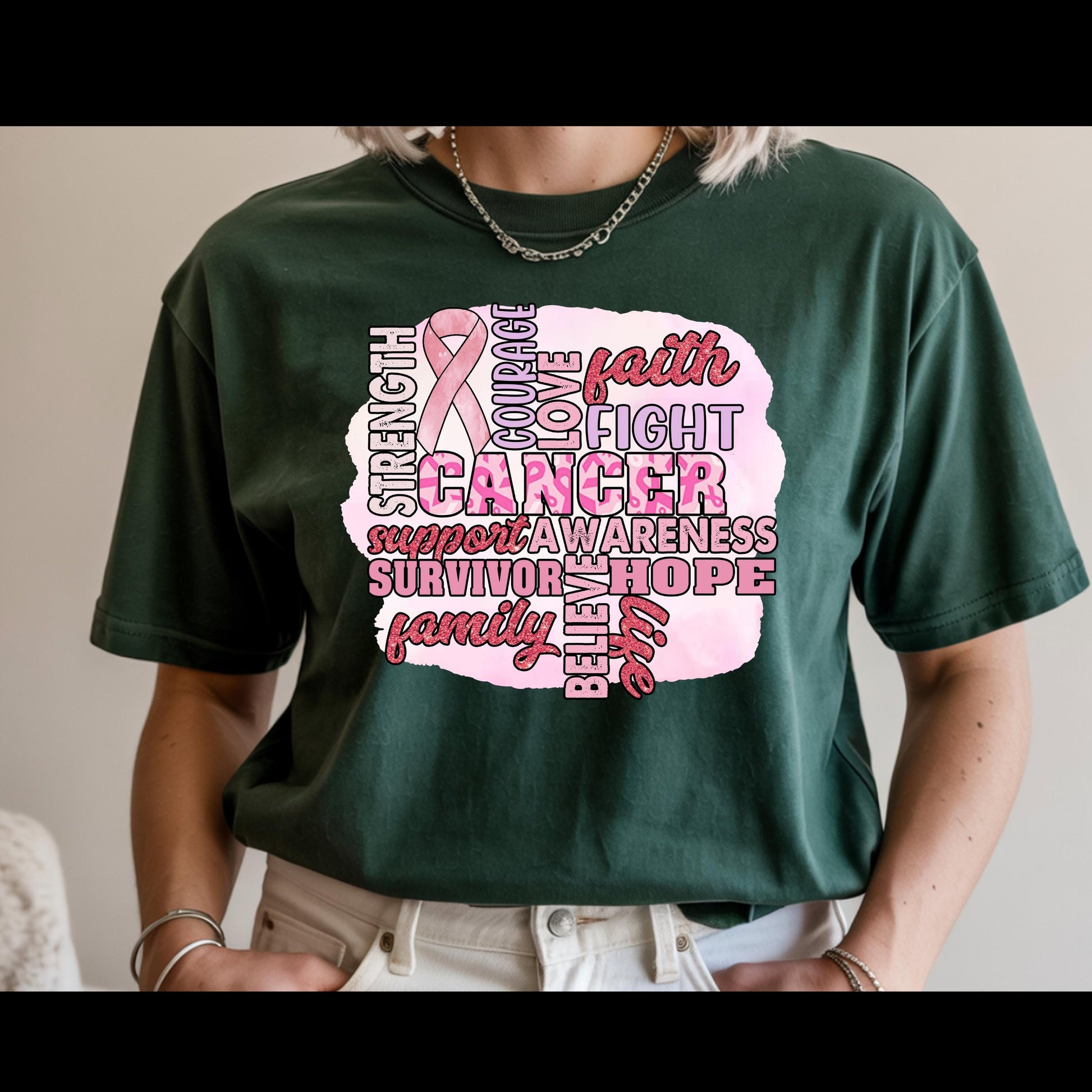 Breast Cancer Awareness Shirt | Pink Ribbon Support Tee | Cancer Awareness T-Shirt Hope Faith Strength Shirt | October Awareness Tee