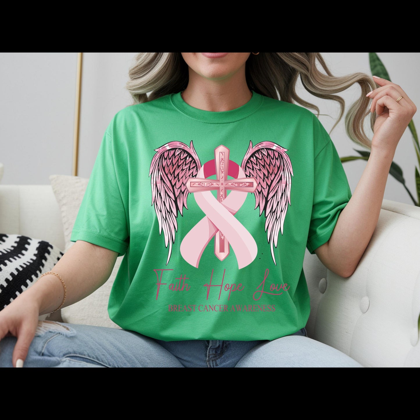 Faith Hope Love Breast Cancer Awareness Shirt | Pink Ribbon Cross Tee | Christian Cancer Support Shirt | Faith Based Awareness T-Shirt