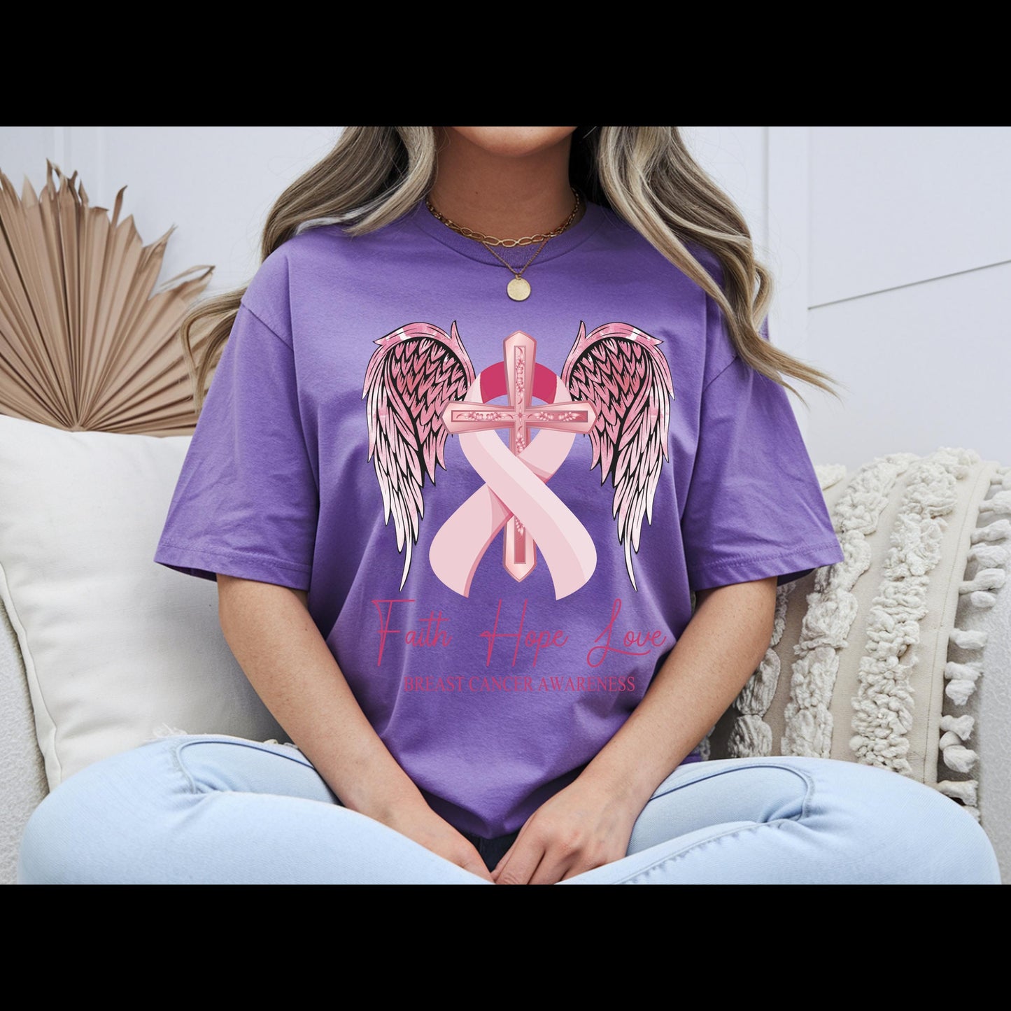 Faith Hope Love Breast Cancer Awareness Shirt | Pink Ribbon Cross Tee | Christian Cancer Support Shirt | Faith Based Awareness T-Shirt