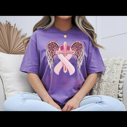 Faith Hope Love Breast Cancer Awareness Shirt | Pink Ribbon Cross Tee | Christian Cancer Support Shirt | Faith Based Awareness T-Shirt