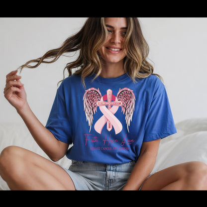 Faith Hope Love Breast Cancer Awareness Shirt | Pink Ribbon Cross Tee | Christian Cancer Support Shirt | Faith Based Awareness T-Shirt