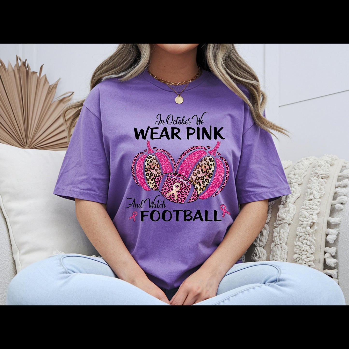 In October We Wear Pink and Watch Football Shirt | Breast Cancer Awareness Football Tee | Pink Out Game Day Shirt