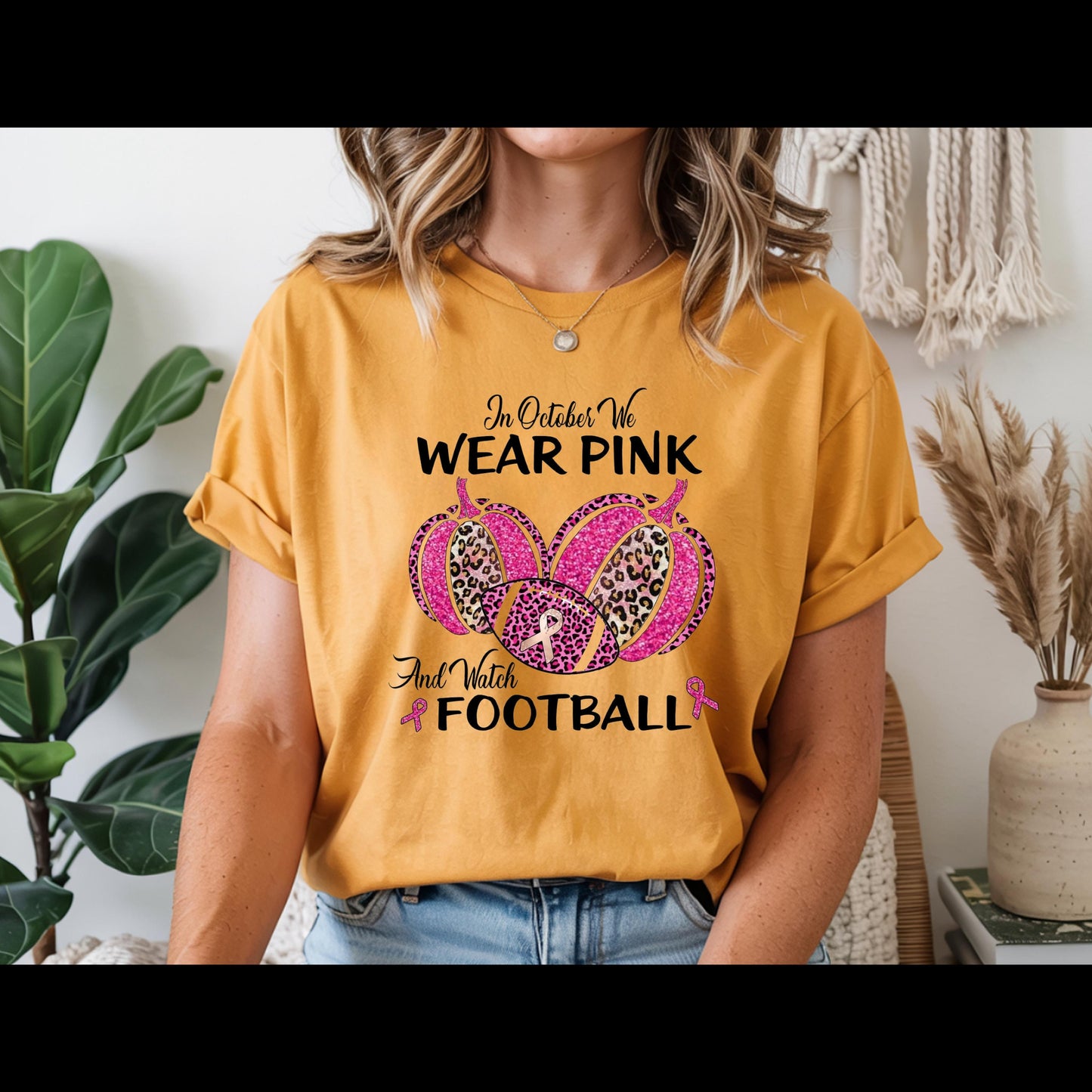 In October We Wear Pink and Watch Football Shirt | Breast Cancer Awareness Football Tee | Pink Out Game Day Shirt
