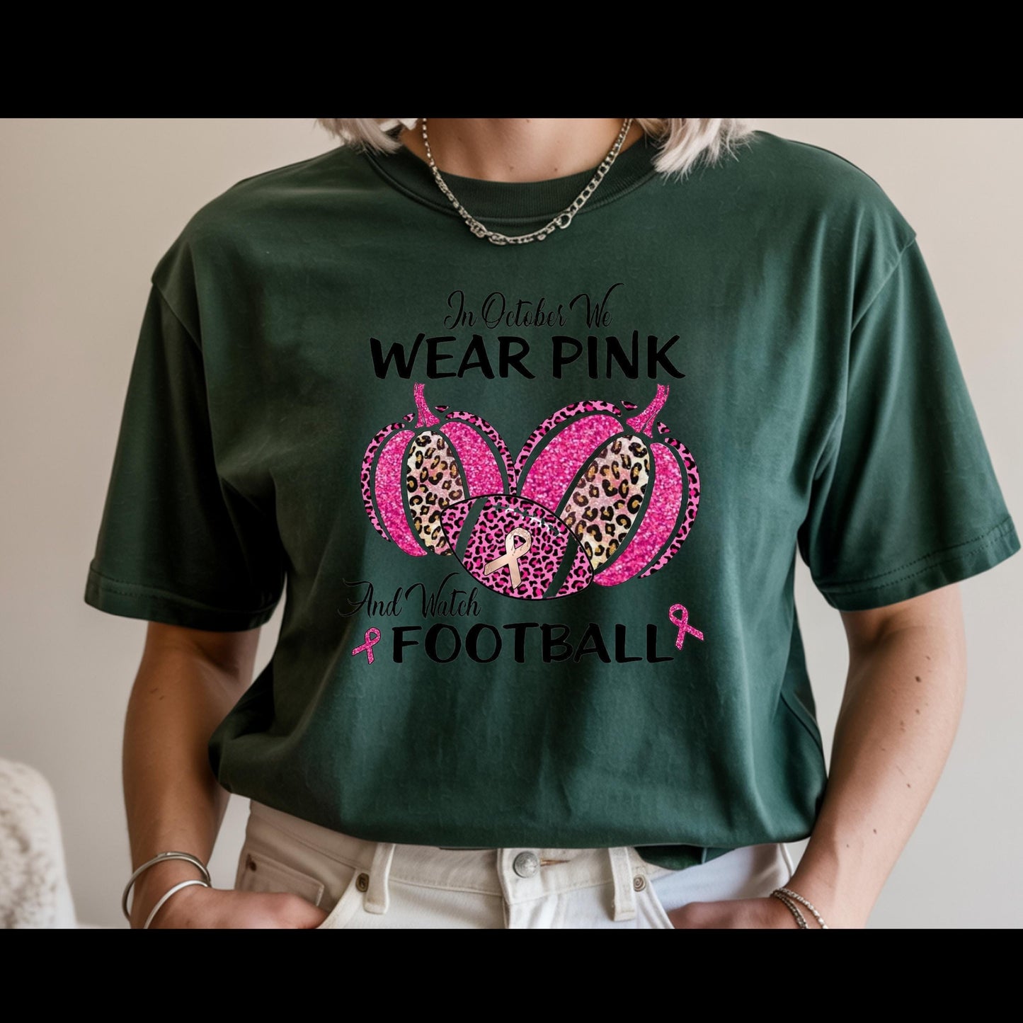 In October We Wear Pink and Watch Football Shirt | Breast Cancer Awareness Football Tee | Pink Out Game Day Shirt