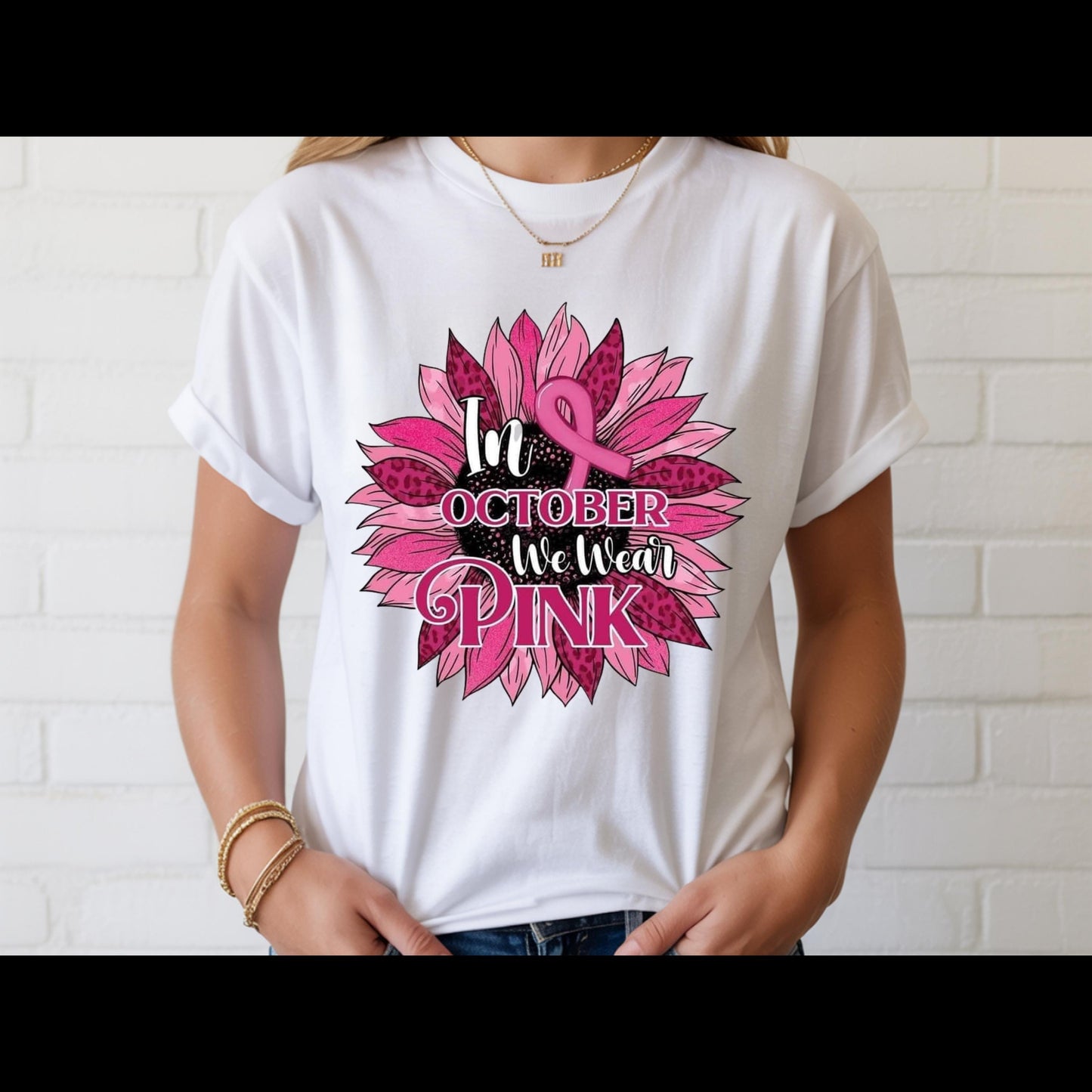 In October We Wear Pink Shirt | Breast Cancer Awareness Sunflower Tee | Pink Ribbon Floral T-Shirt | October Awareness Shirt