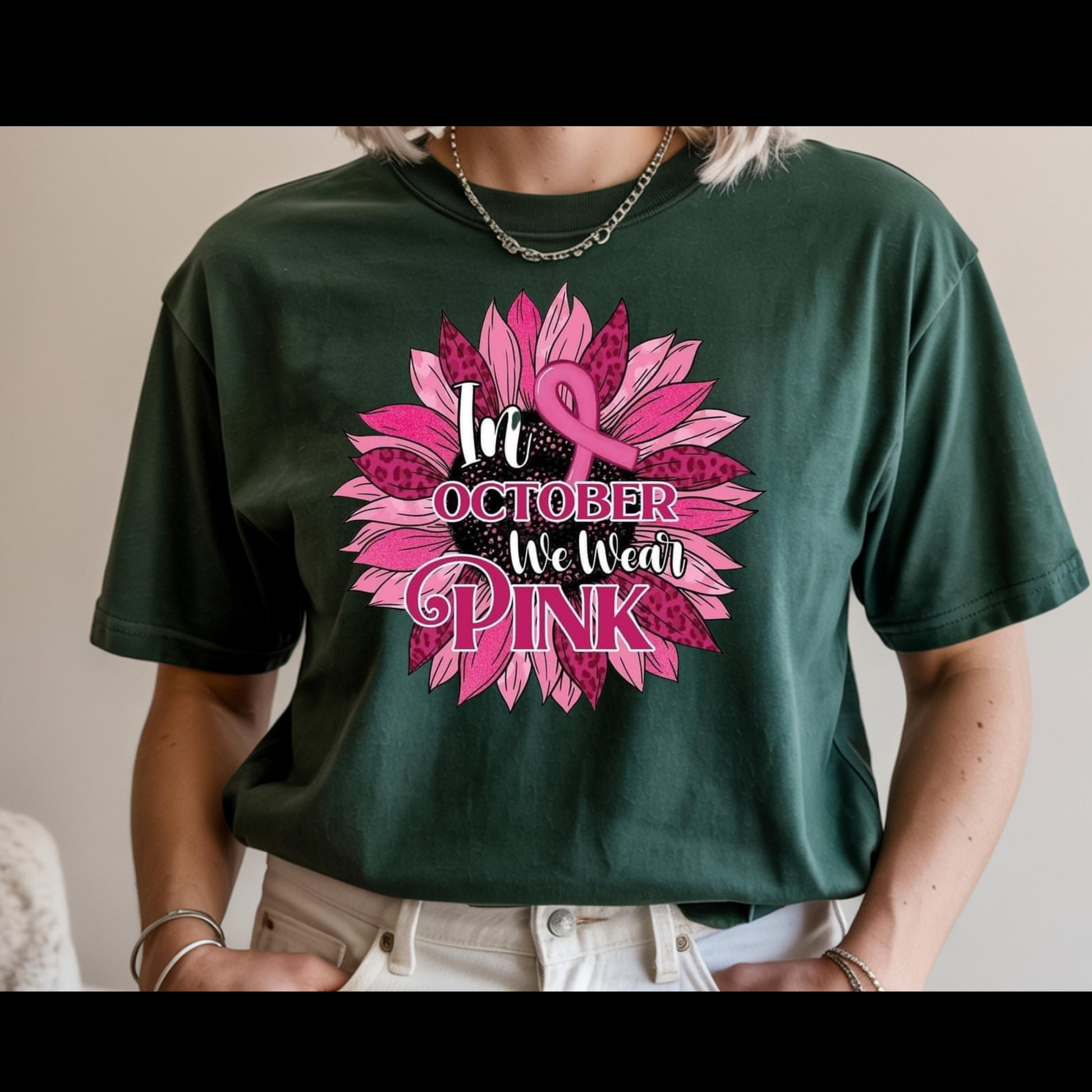 In October We Wear Pink Shirt | Breast Cancer Awareness Sunflower Tee | Pink Ribbon Floral T-Shirt | October Awareness Shirt