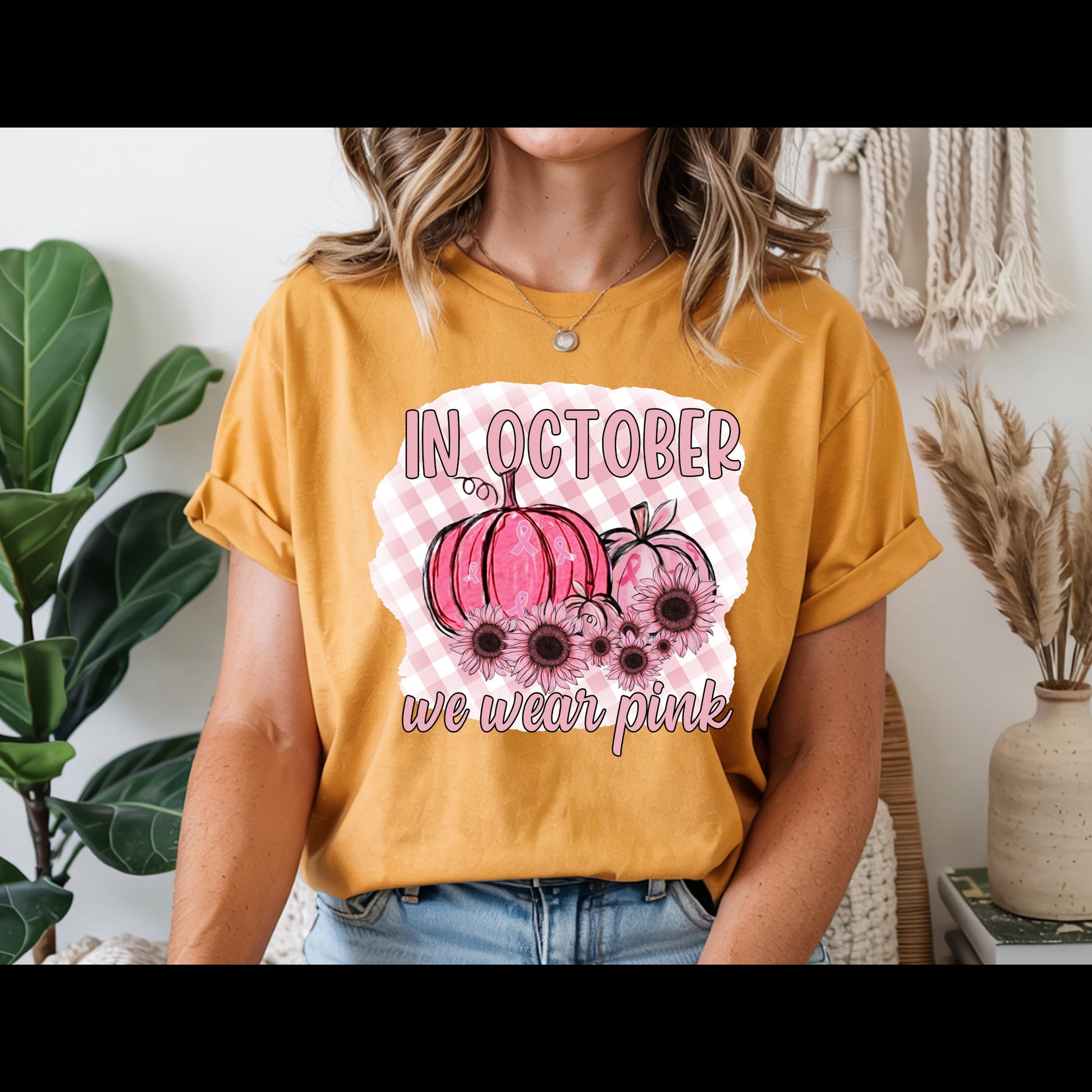 In October We Wear Pink Shirt | Breast Cancer Awareness Pumpkin Tee | Pink Pumpkin Fall Shirt | October Awareness T-Shirt