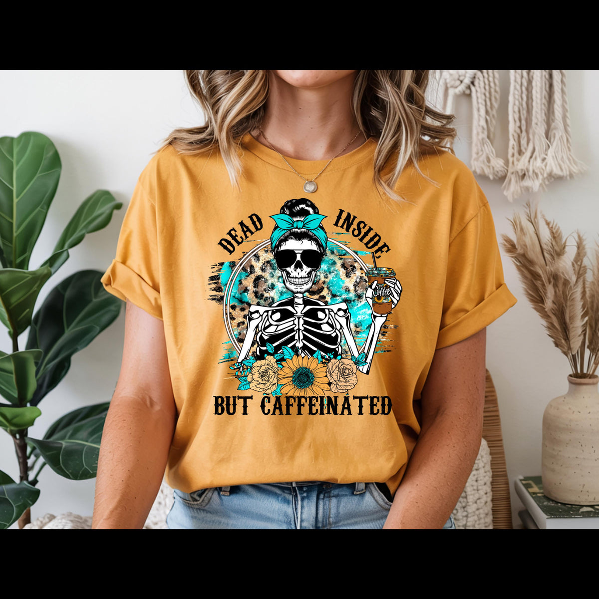 Dead Inside But Caffeinated Shirt | Funny Coffee Skeleton Tee | Sarcastic Coffee Lover T-Shirt