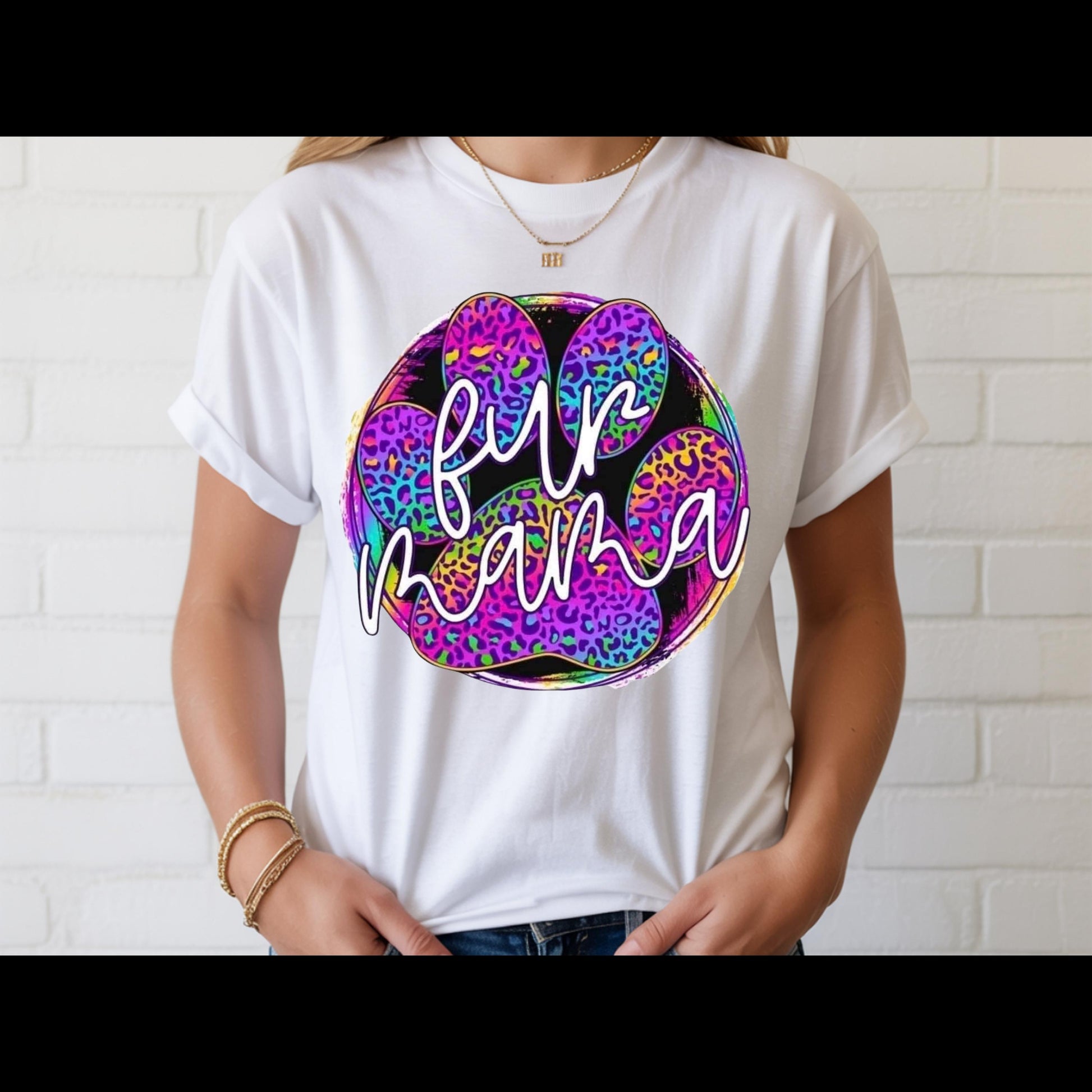 Fur Mama Shirt | Colorful Leopard Paw Dog Mom Tee | Pet Lover Graphic T-Shirt | Cute Puppy Mom Gift | Rainbow Animal Lover Top