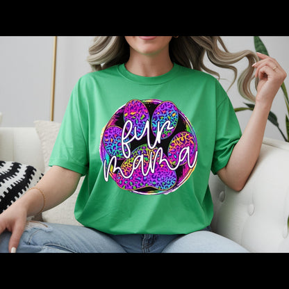 Fur Mama Shirt | Colorful Leopard Paw Dog Mom Tee | Pet Lover Graphic T-Shirt | Cute Puppy Mom Gift | Rainbow Animal Lover Top
