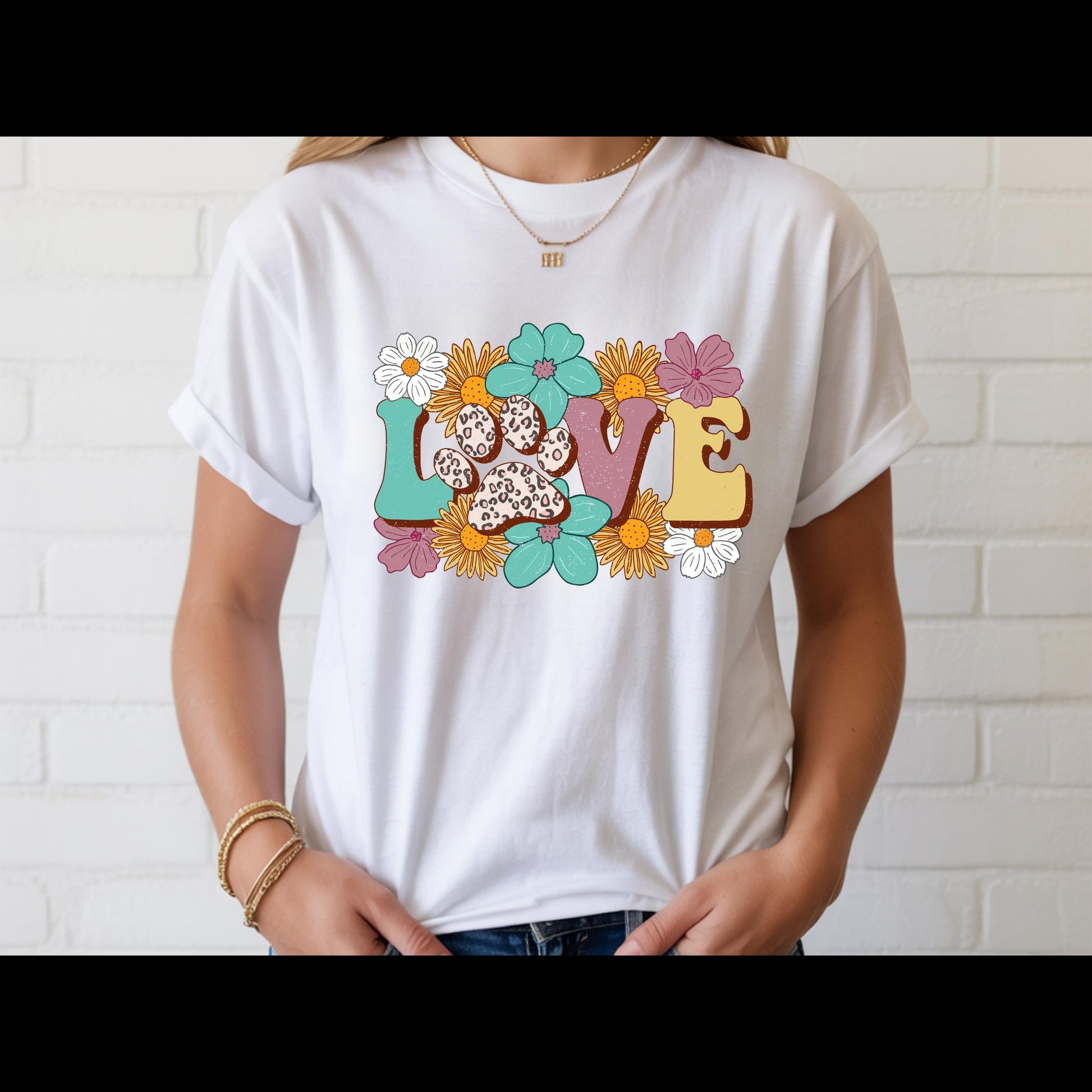 Love Paw Print Shirt | Dog Mom Floral Graphic Tee | Leopard Paw Pet Lover T-Shirt | Cute Fur Mama Gift | Boho Animal Lover Shirt