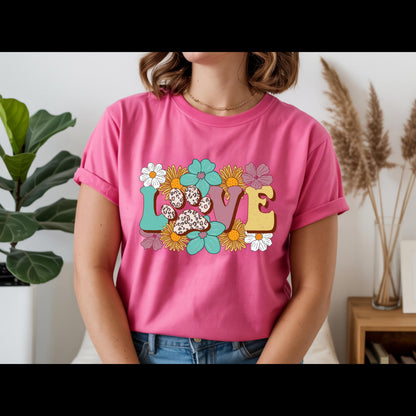 Love Paw Print Shirt | Dog Mom Floral Graphic Tee | Leopard Paw Pet Lover T-Shirt | Cute Fur Mama Gift | Boho Animal Lover Shirt