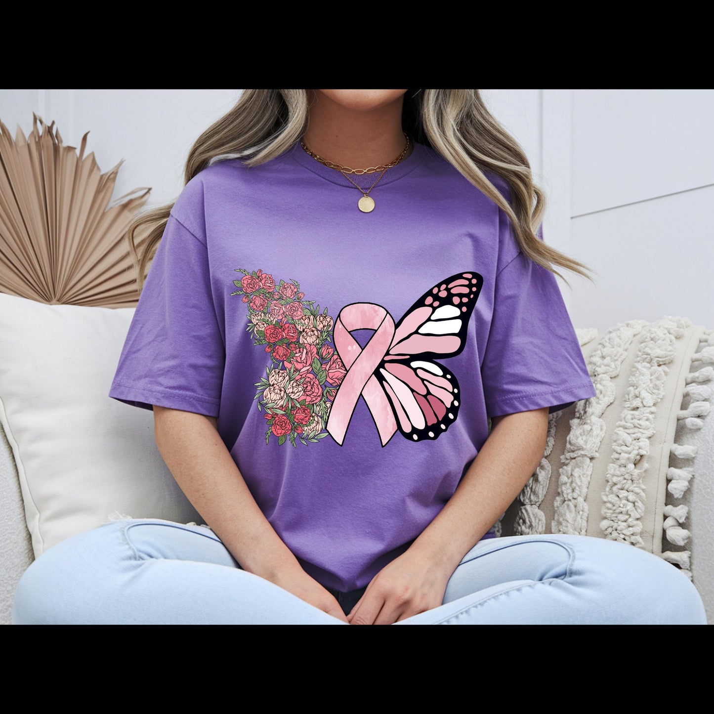 Breast Cancer Awareness Shirt | Pink Ribbon Butterfly Tee | Floral Hope T-Shirt | Breast Cancer Support Survivor Gift