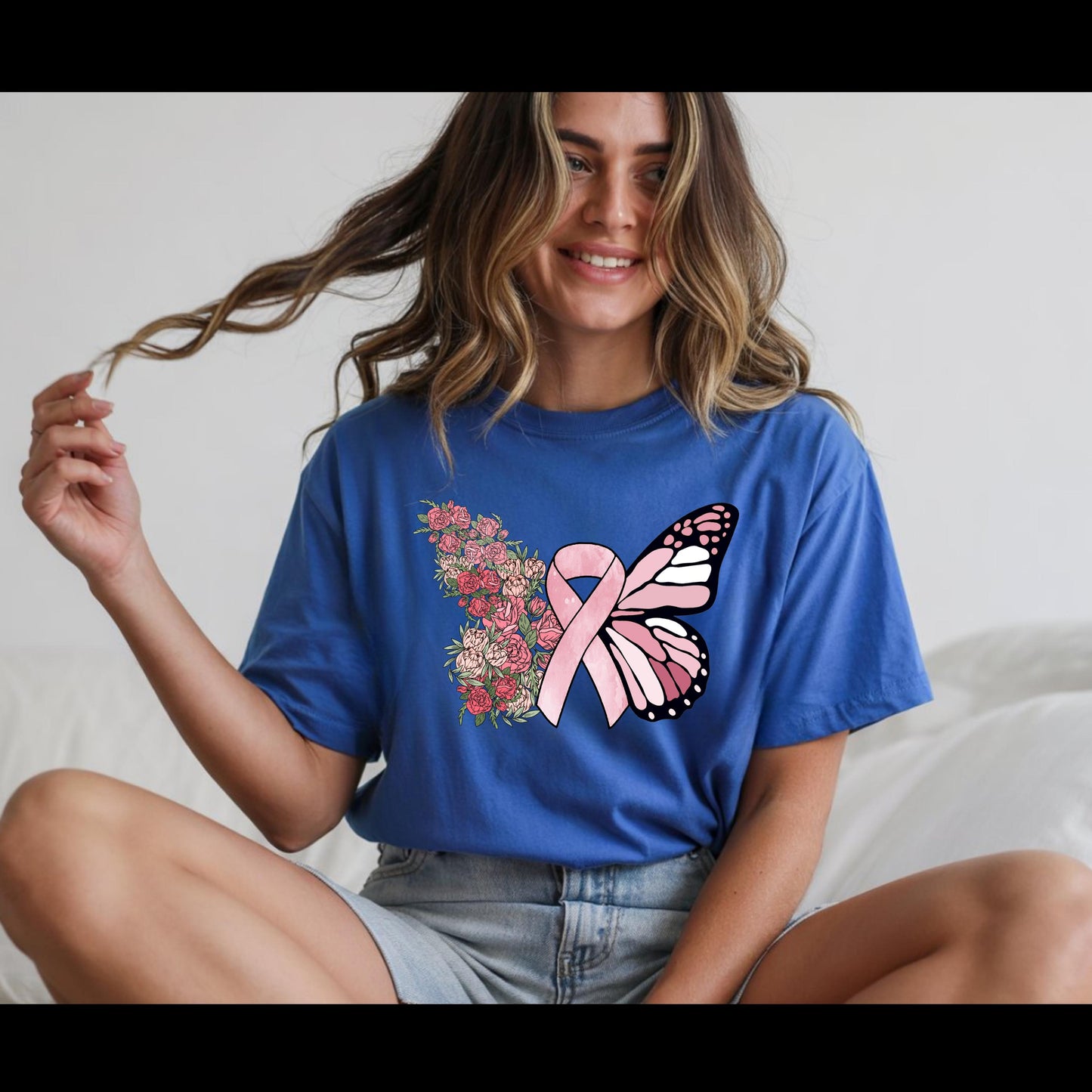 Breast Cancer Awareness Shirt | Pink Ribbon Butterfly Tee | Floral Hope T-Shirt | Breast Cancer Support Survivor Gift