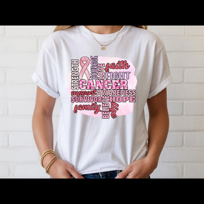 Breast Cancer Awareness Shirt | Pink Ribbon Support Tee | Cancer Awareness T-Shirt Hope Faith Strength Shirt | October Awareness Tee