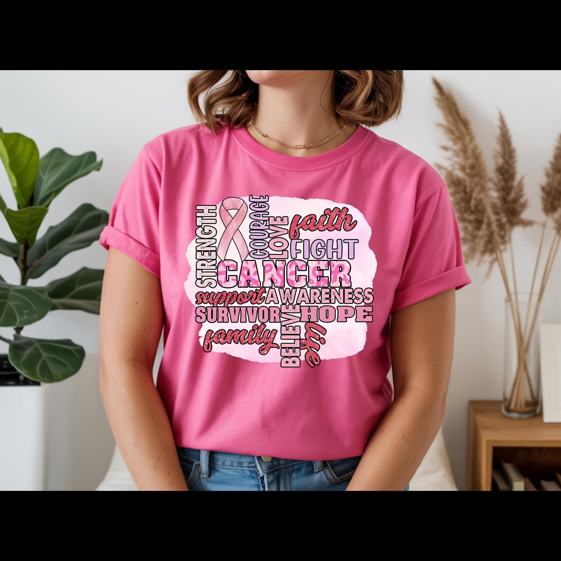 Breast Cancer Awareness Shirt | Pink Ribbon Support Tee | Cancer Awareness T-Shirt Hope Faith Strength Shirt | October Awareness Tee