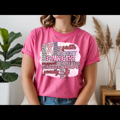 Breast Cancer Awareness Shirt | Pink Ribbon Support Tee | Cancer Awareness T-Shirt Hope Faith Strength Shirt | October Awareness Tee