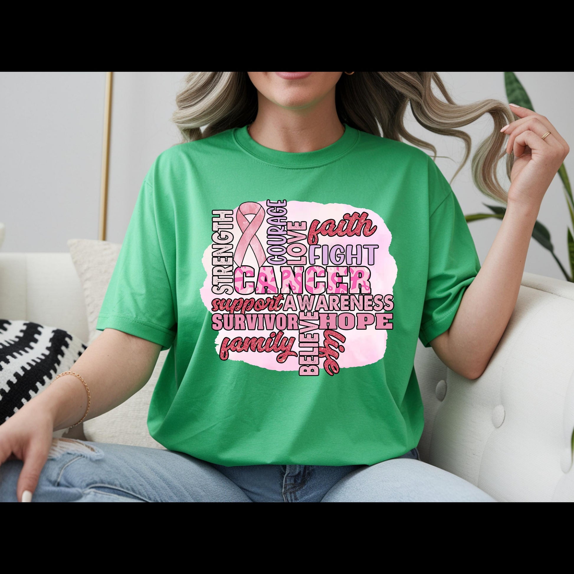Breast Cancer Awareness Shirt | Pink Ribbon Support Tee | Cancer Awareness T-Shirt Hope Faith Strength Shirt | October Awareness Tee