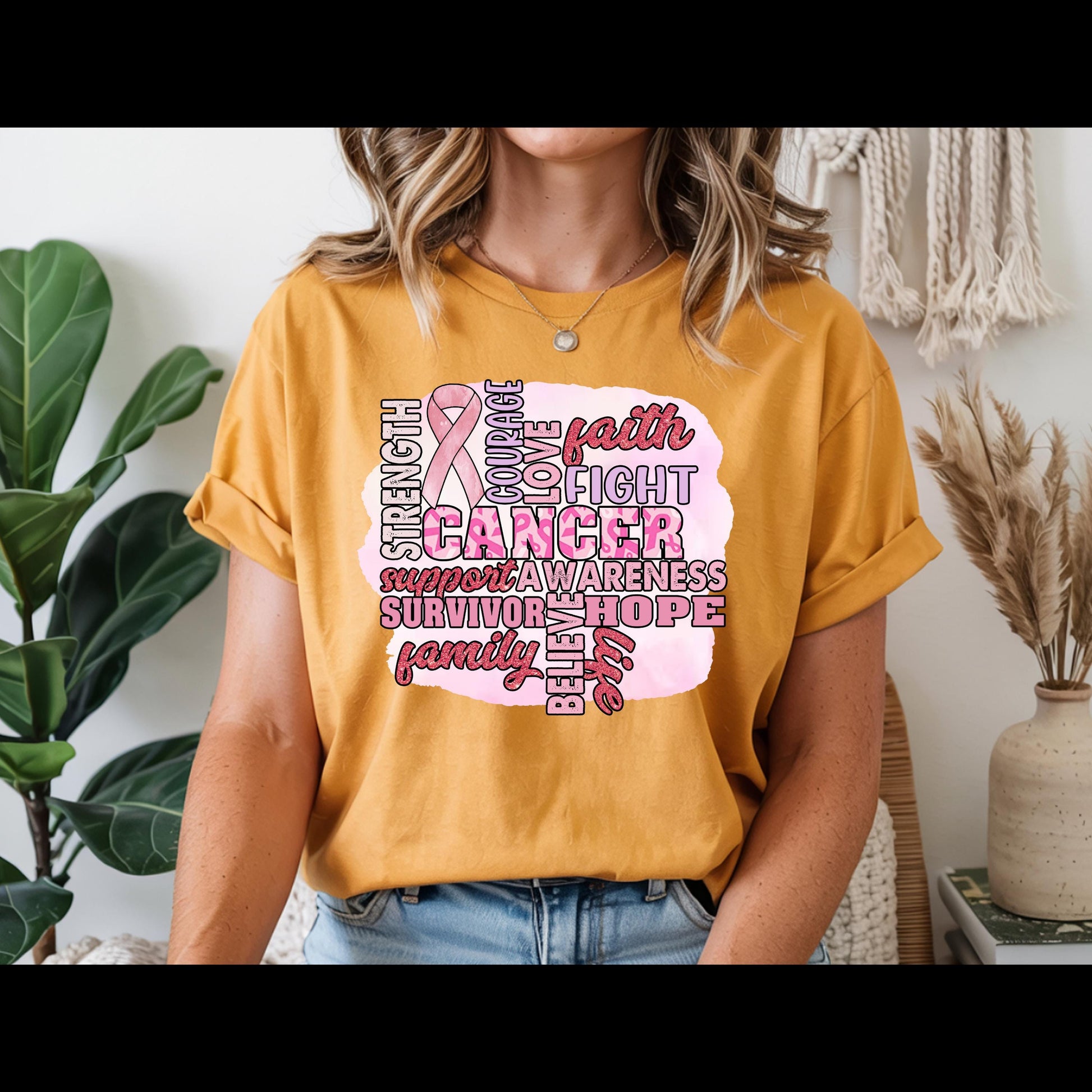 Breast Cancer Awareness Shirt | Pink Ribbon Support Tee | Cancer Awareness T-Shirt Hope Faith Strength Shirt | October Awareness Tee