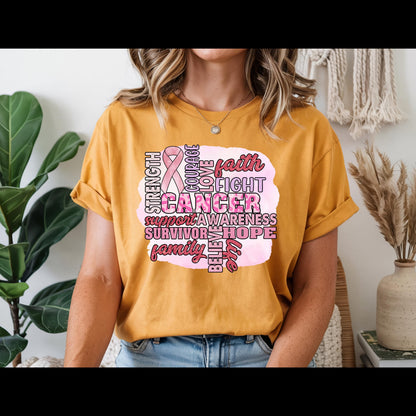 Breast Cancer Awareness Shirt | Pink Ribbon Support Tee | Cancer Awareness T-Shirt Hope Faith Strength Shirt | October Awareness Tee