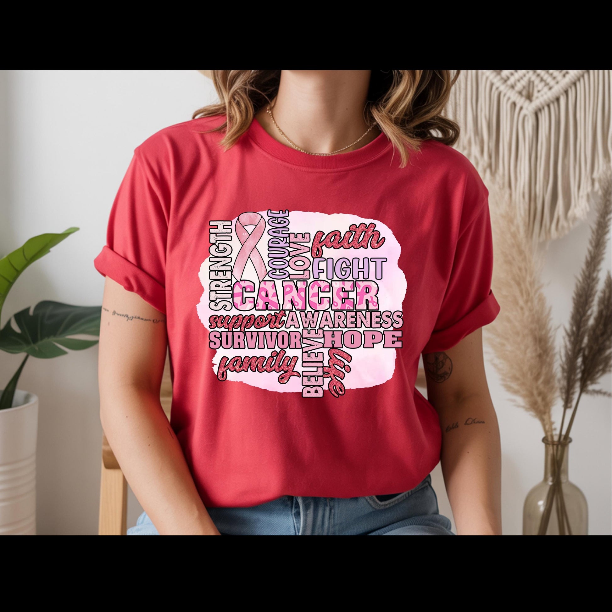 Breast Cancer Awareness Shirt | Pink Ribbon Support Tee | Cancer Awareness T-Shirt Hope Faith Strength Shirt | October Awareness Tee