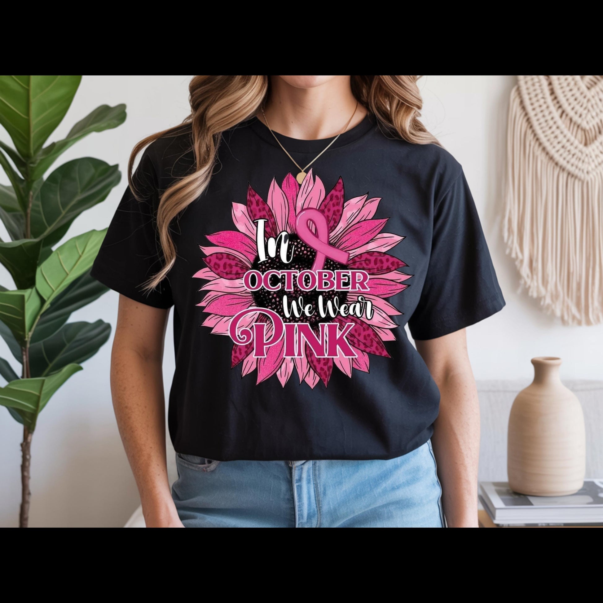 In October We Wear Pink Shirt | Breast Cancer Awareness Sunflower Tee | Pink Ribbon Floral T-Shirt | October Awareness Shirt