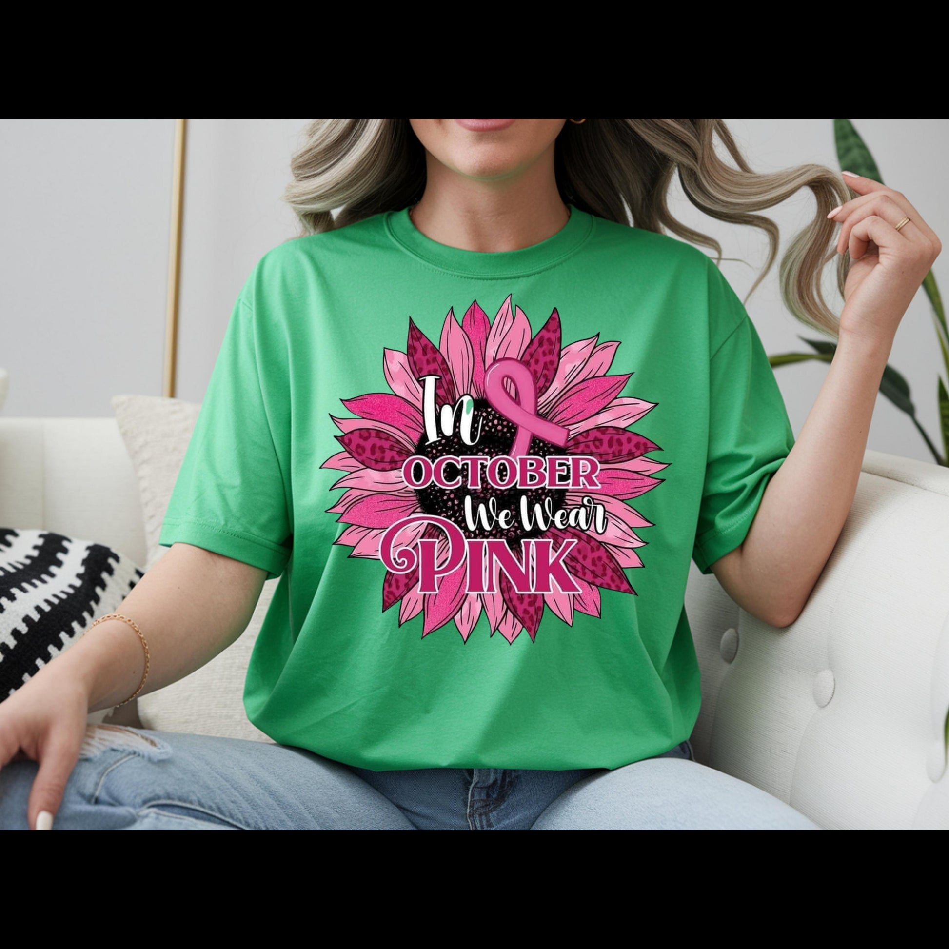 In October We Wear Pink Shirt | Breast Cancer Awareness Sunflower Tee | Pink Ribbon Floral T-Shirt | October Awareness Shirt