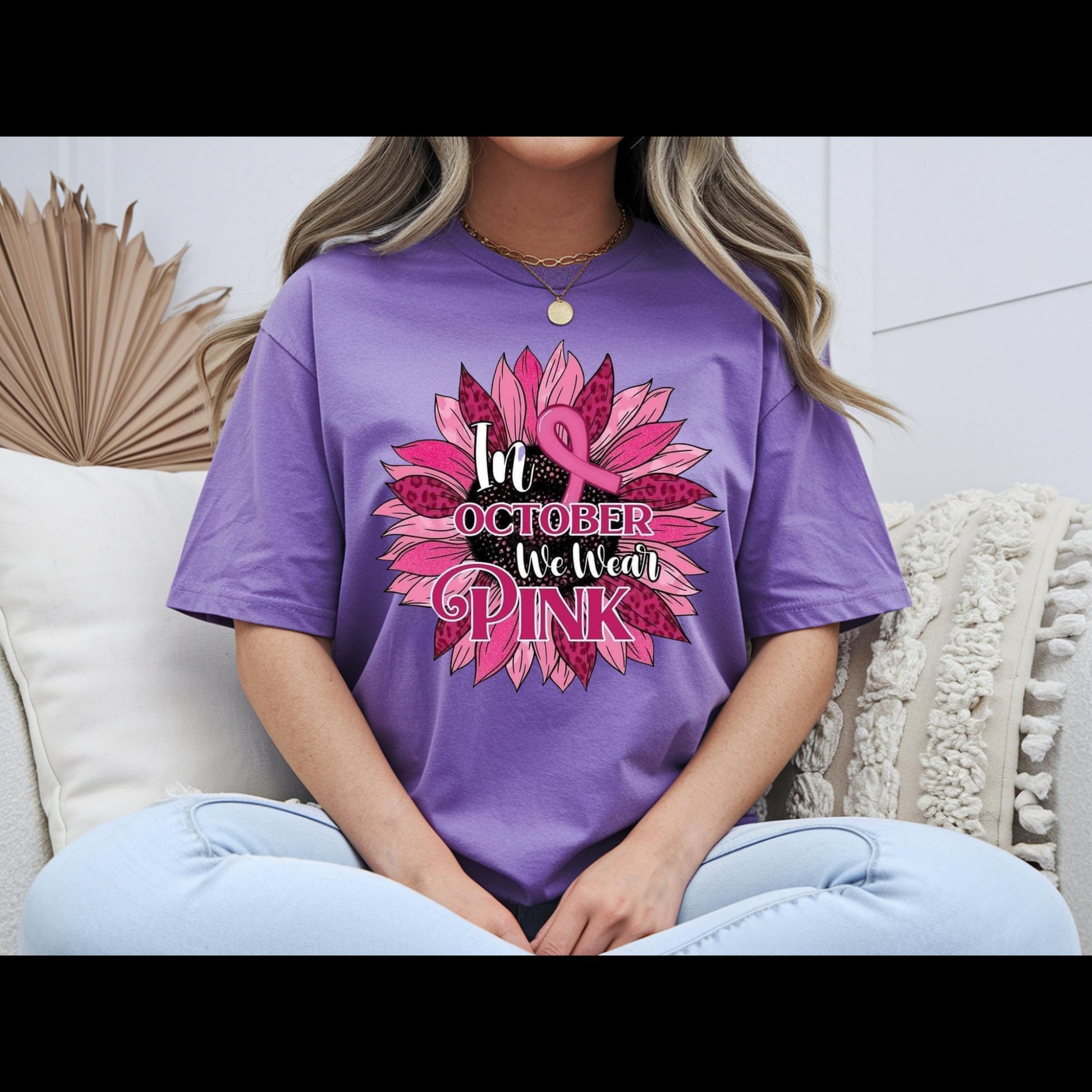 In October We Wear Pink Shirt | Breast Cancer Awareness Sunflower Tee | Pink Ribbon Floral T-Shirt | October Awareness Shirt