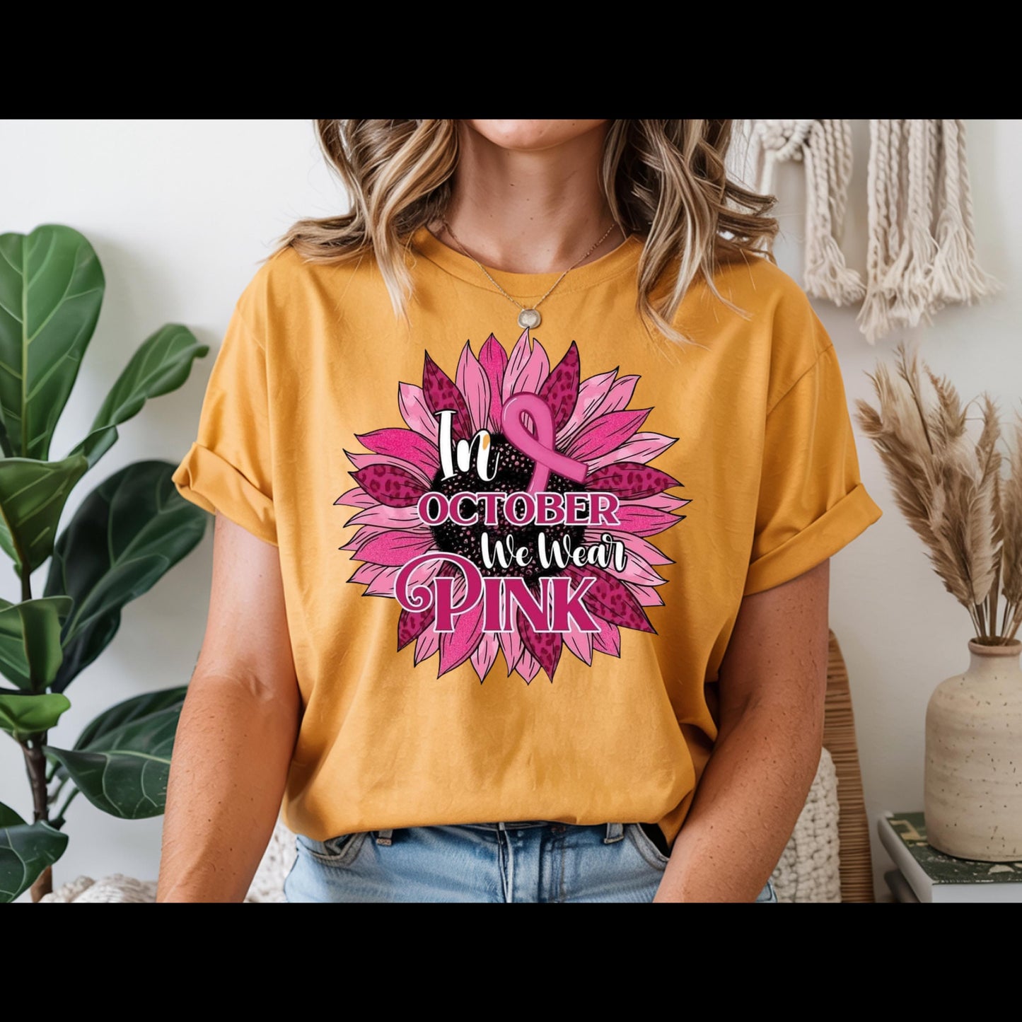 In October We Wear Pink Shirt | Breast Cancer Awareness Sunflower Tee | Pink Ribbon Floral T-Shirt | October Awareness Shirt