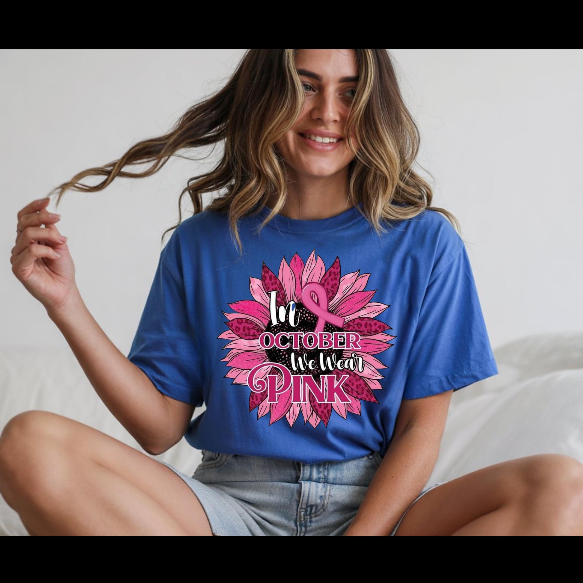 In October We Wear Pink Shirt | Breast Cancer Awareness Sunflower Tee | Pink Ribbon Floral T-Shirt | October Awareness Shirt