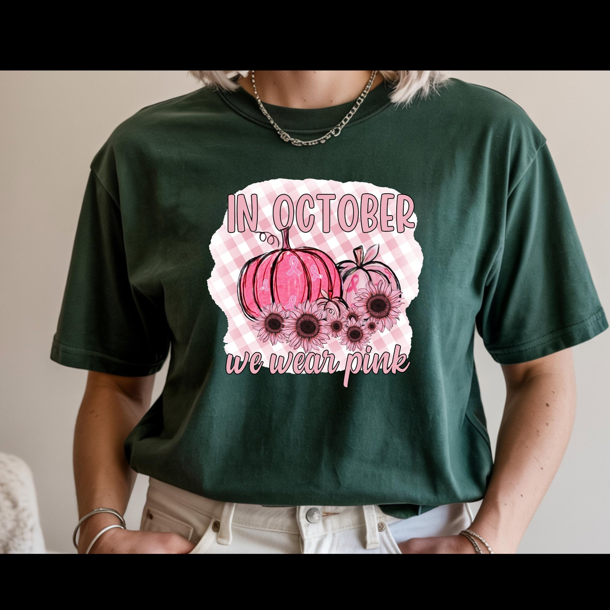 In October We Wear Pink Shirt | Breast Cancer Awareness Pumpkin Tee | Pink Pumpkin Fall Shirt | October Awareness T-Shirt