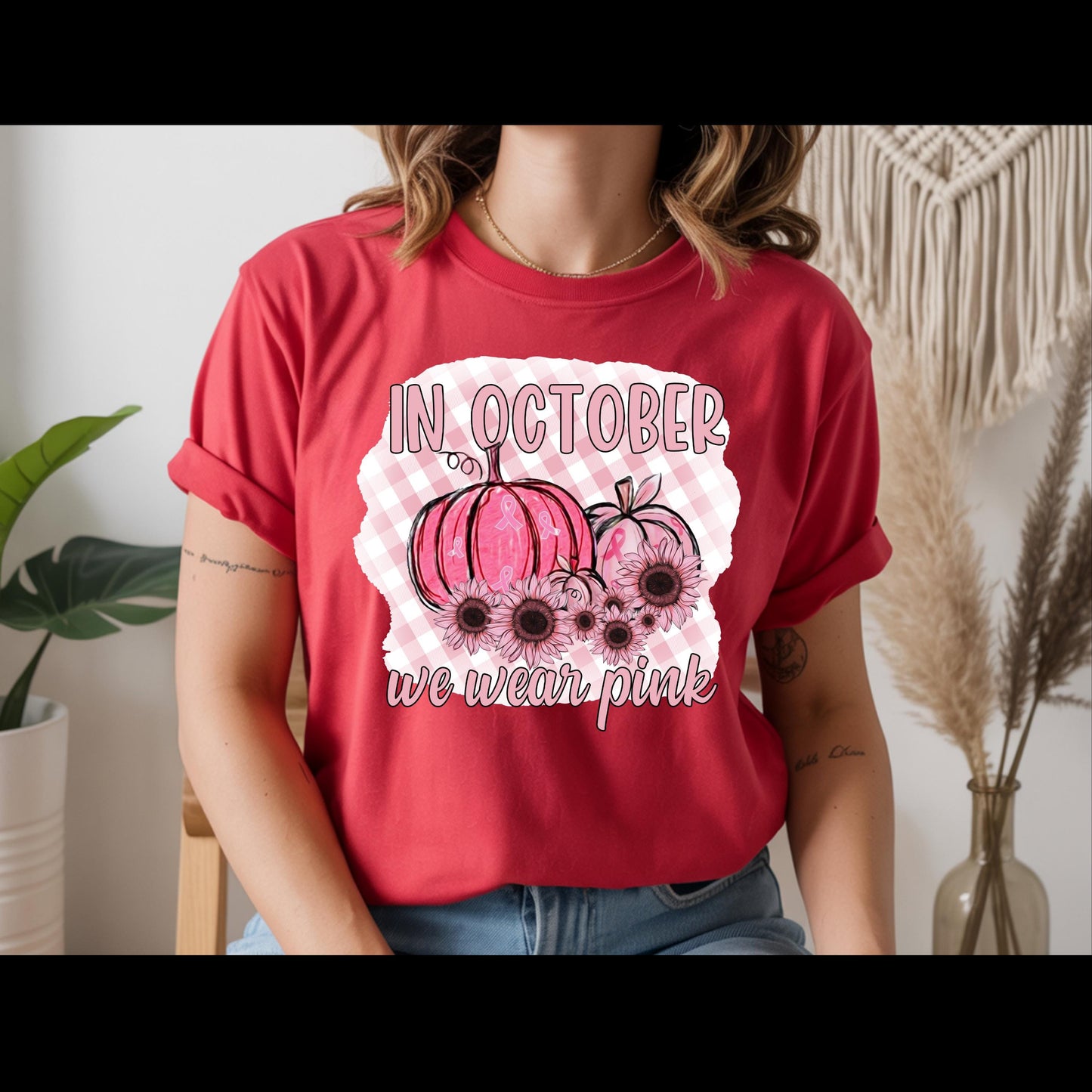 In October We Wear Pink Shirt | Breast Cancer Awareness Pumpkin Tee | Pink Pumpkin Fall Shirt | October Awareness T-Shirt