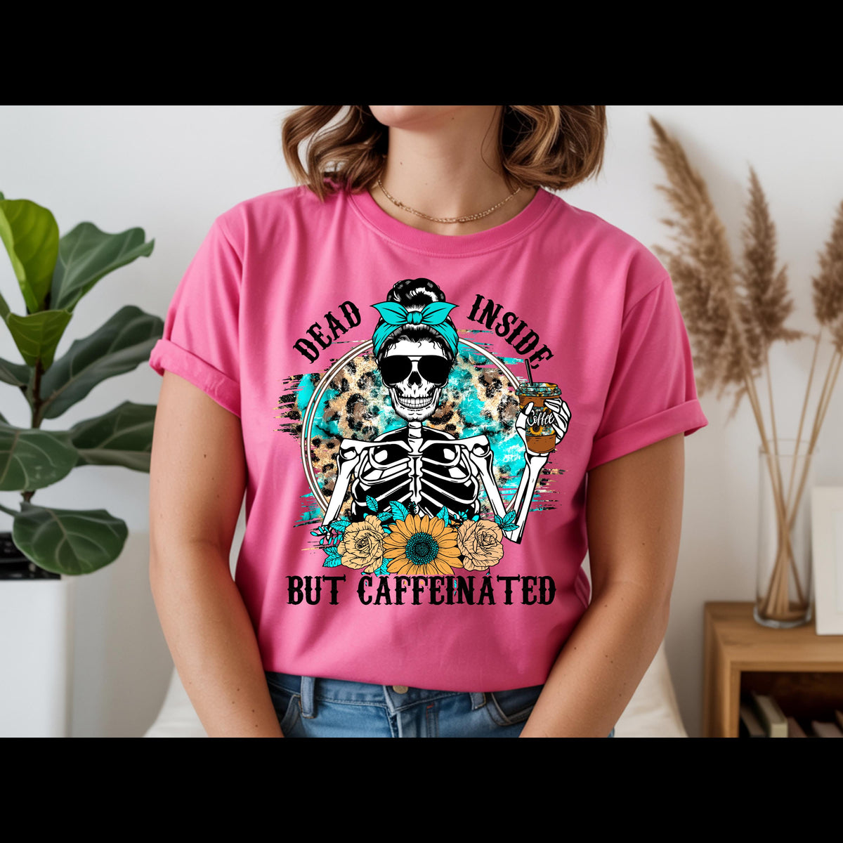 Dead Inside But Caffeinated Shirt | Funny Coffee Skeleton Tee | Sarcastic Coffee Lover T-Shirt