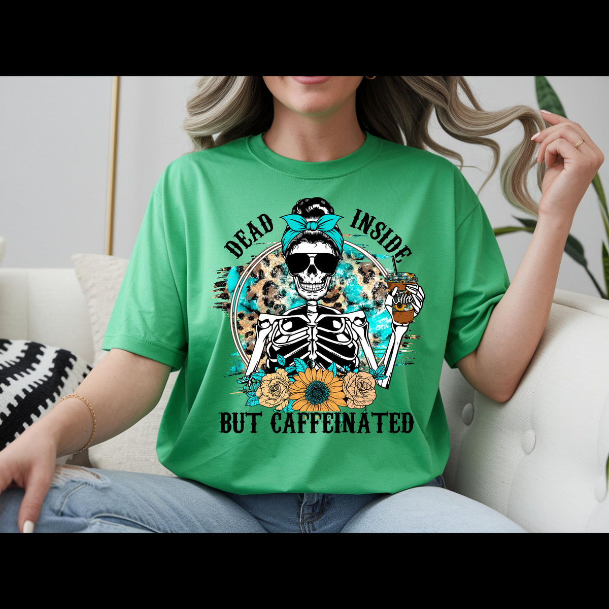 Dead Inside But Caffeinated Shirt | Funny Coffee Skeleton Tee | Sarcastic Coffee Lover T-Shirt