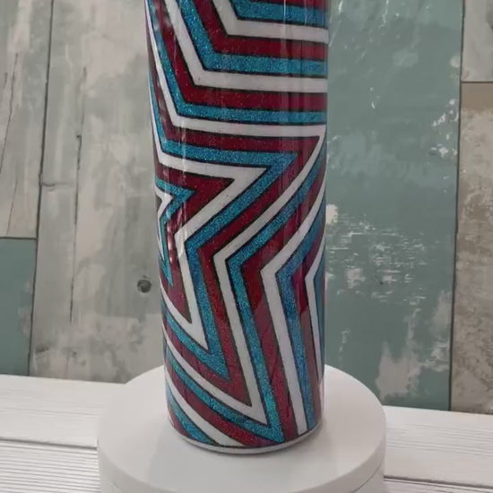 Patriotic Star Burst Tumbler: Glitter Epoxy Stainless Steel Cup, USA Drinkware