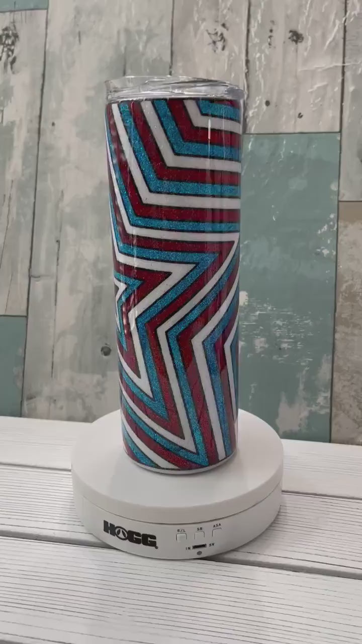 Patriotic Star Burst Tumbler: Glitter Epoxy Stainless Steel Cup, USA Drinkware